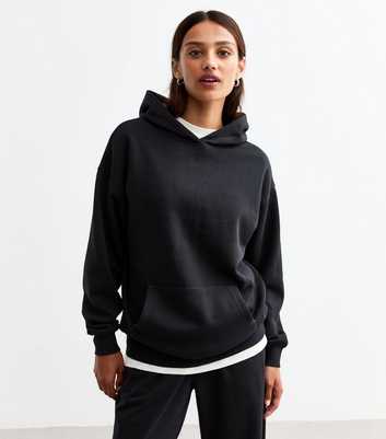 Black Cotton Blend Hoodie