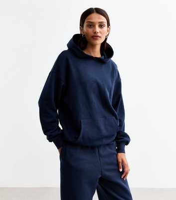 Navy Cotton Blend Hoodie