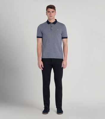 Farah Navy Woven Jacquard Cotton Polo Shirt