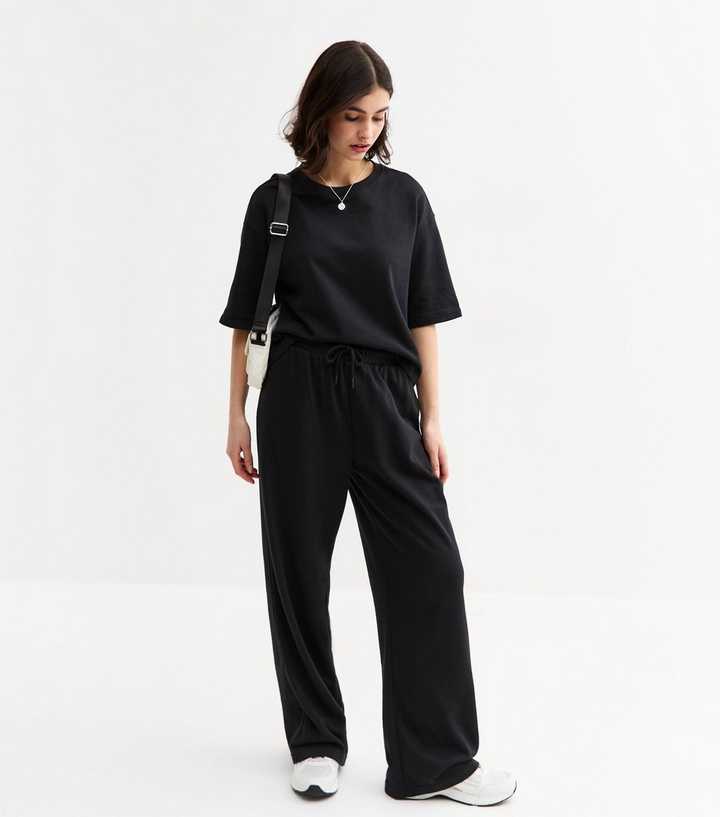Black Drawstring Wide Leg Joggers