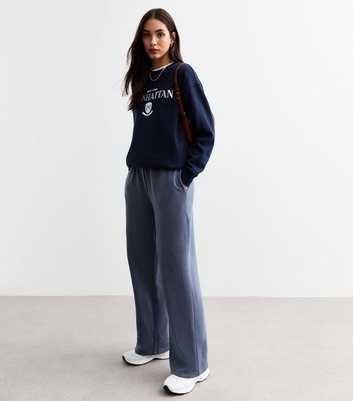 Blue Drawstring Wide Leg Joggers