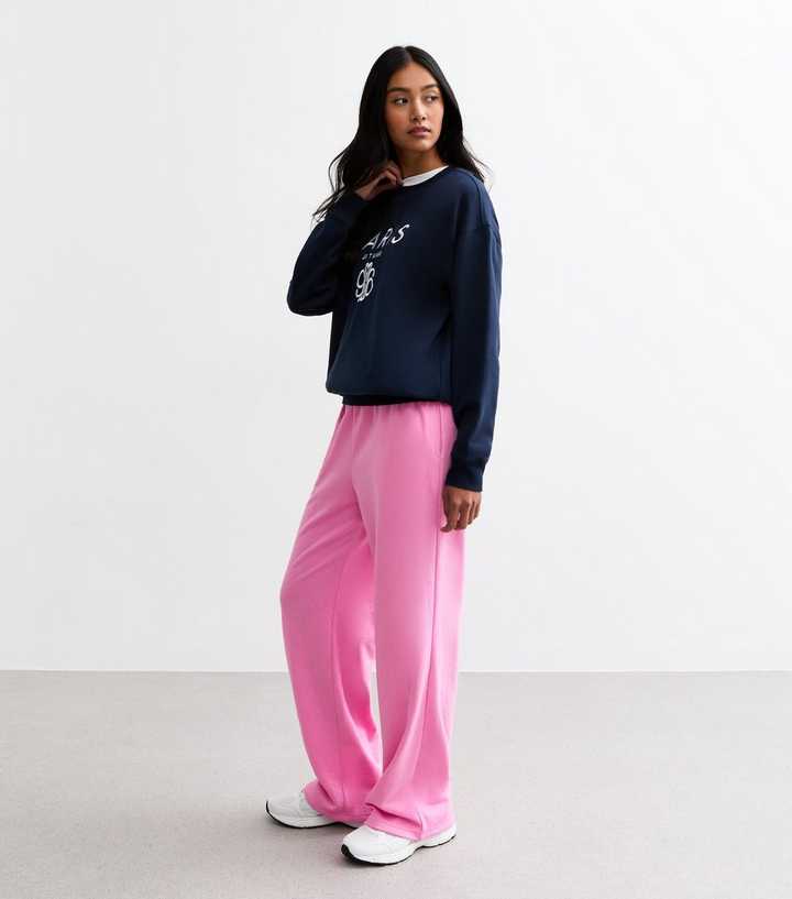 Bright Pink Drawstring Wide Leg Joggers