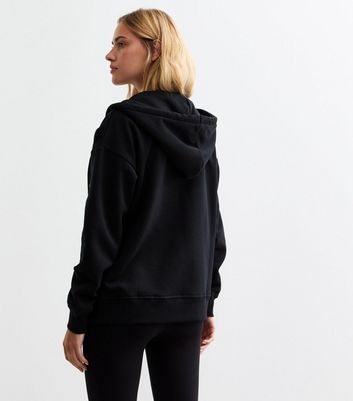 Black Cotton Blend Zip Through Hoodie New Look