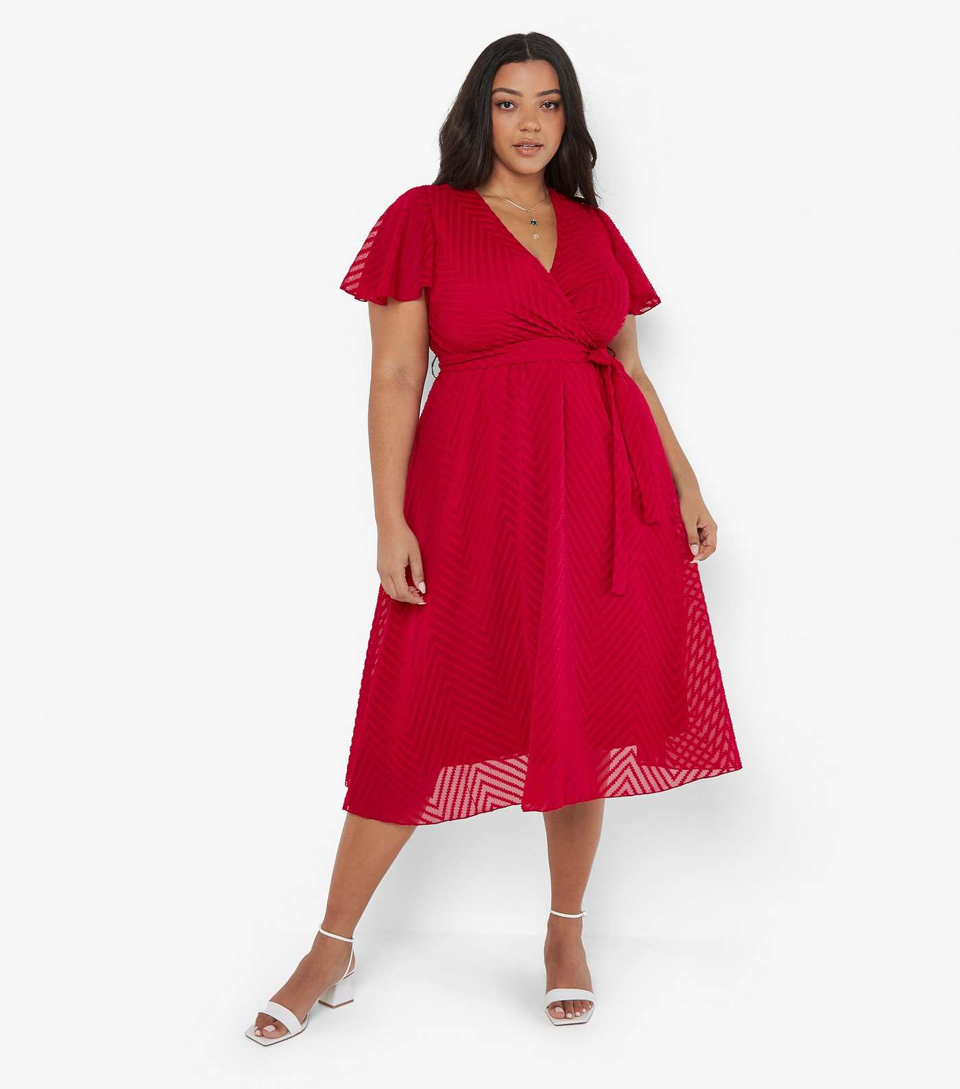 Apricot Curve Red Chevron Jacquard Midi Dress  Image 2