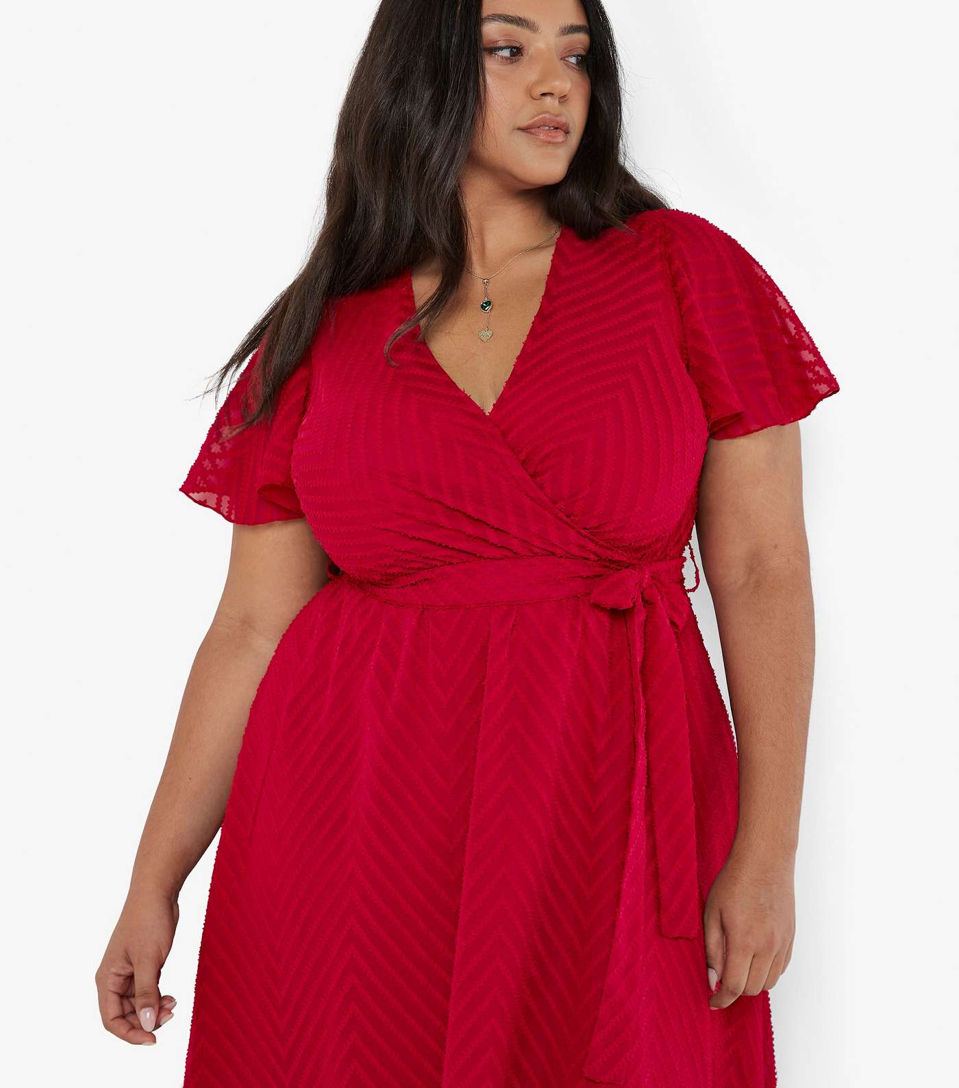 Apricot Curve Red Chevron Jacquard Midi Dress  Image 4