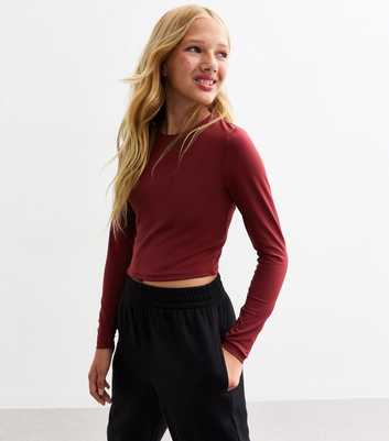 Girls Burgundy Long Sleeve Stretch Slinky Top