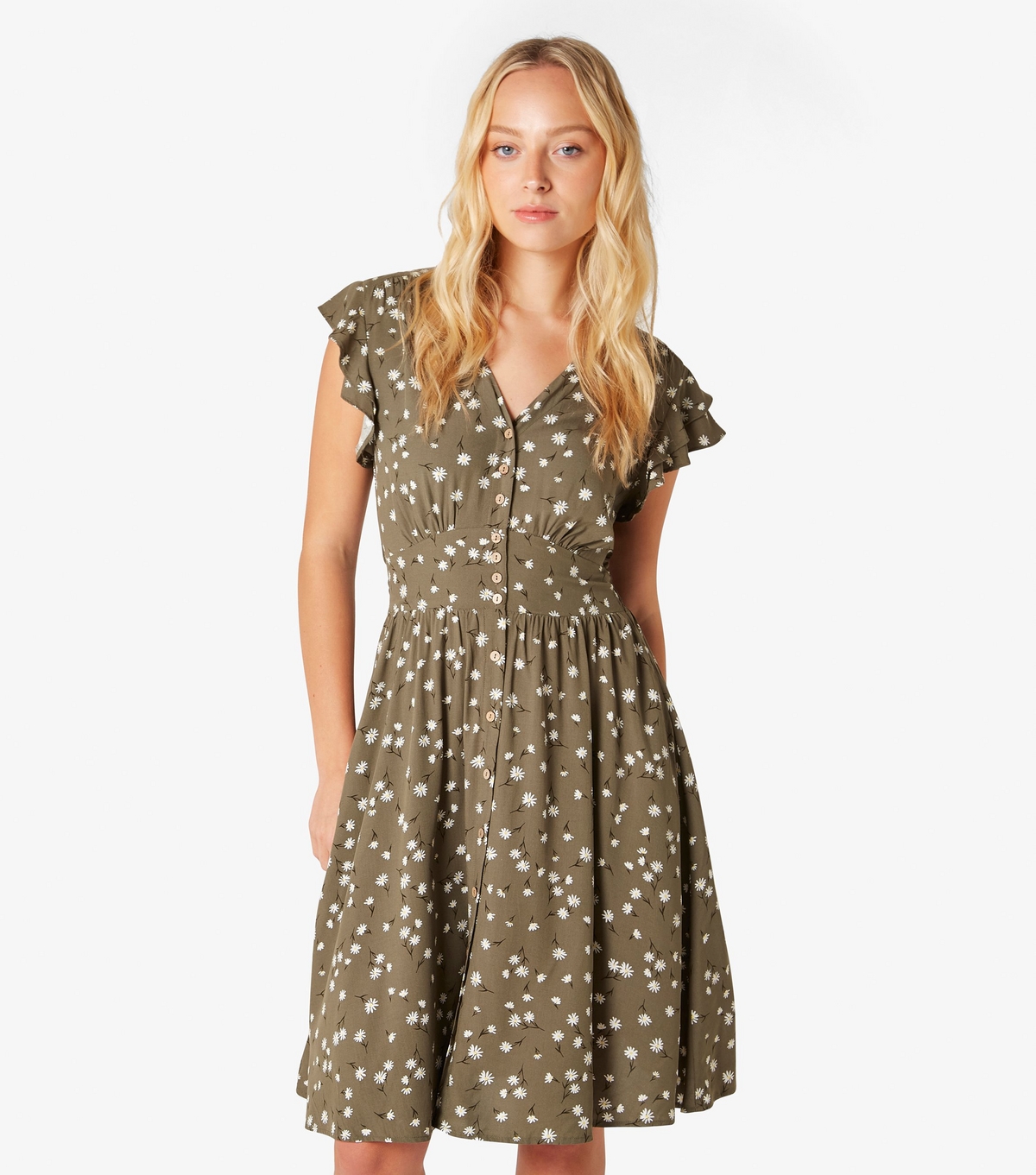 Women's Olive Daisy Mini Dress Apricot New Look