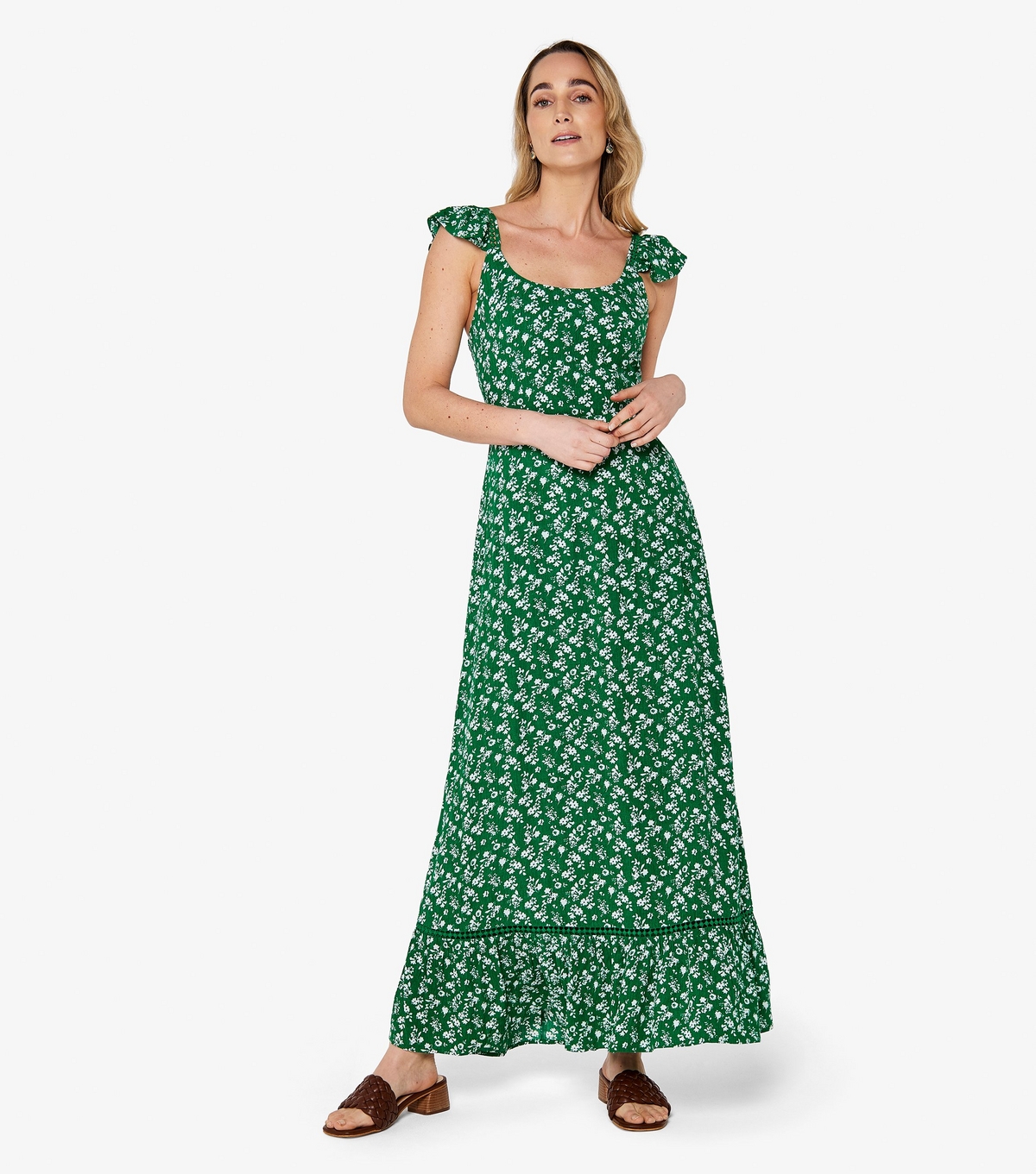 Women's Green Floral Maxi Dress Apricot New Look