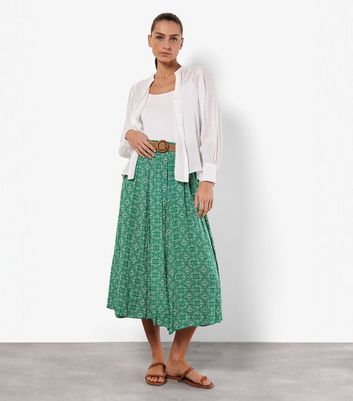 Apricot Green Mosaic Midi Skirt New Look