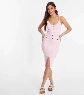 QUIZ Pink Knit Strappy Midi Dress