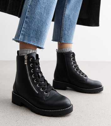 Extra Wide Fit Black Lace Up Ankle Boots