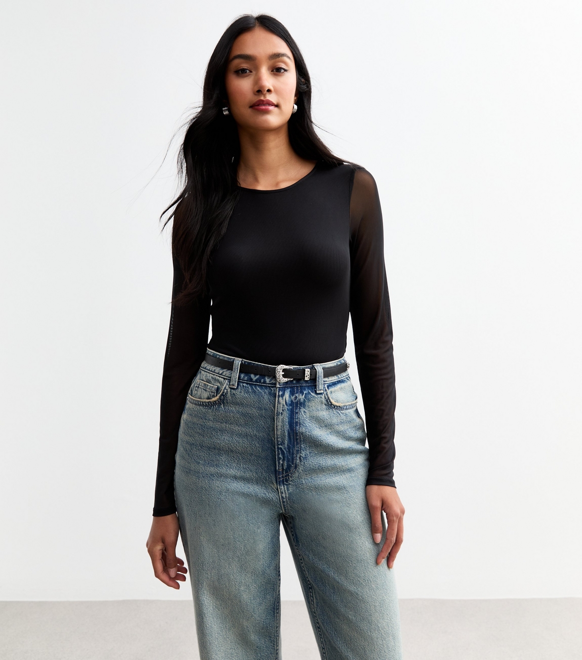 Women's Black Long Sleeved Mesh Bodysuit New Look