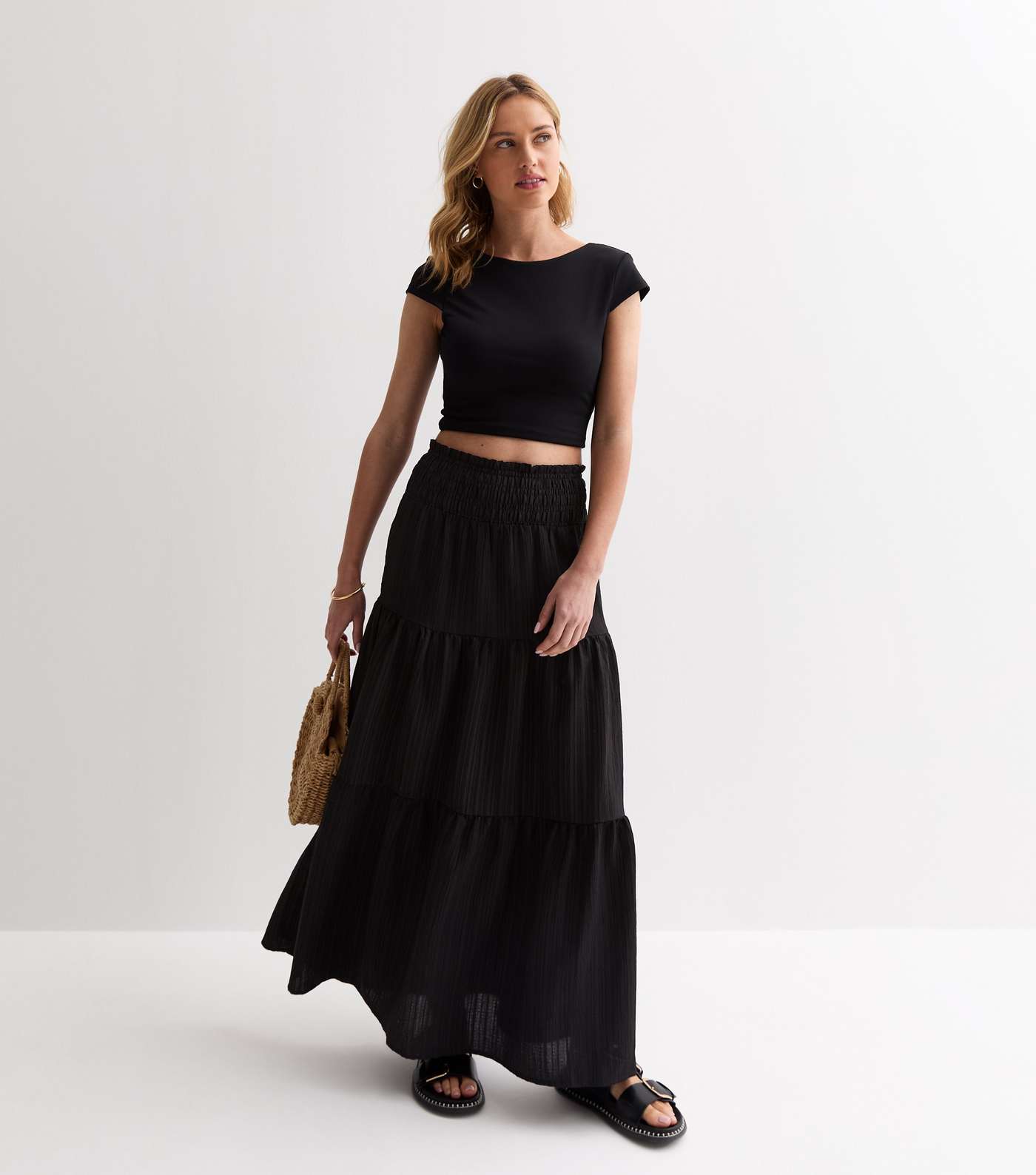 Gini London Black Tiered Maxi Skirt Image 3