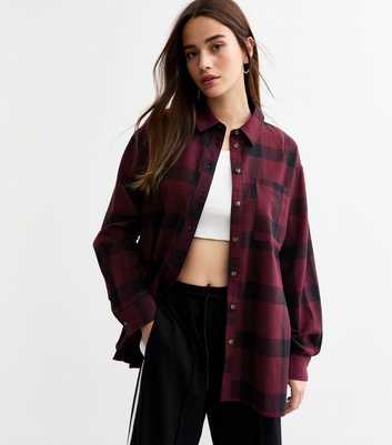 Burgundy Cotton Checked Oversized Shirt