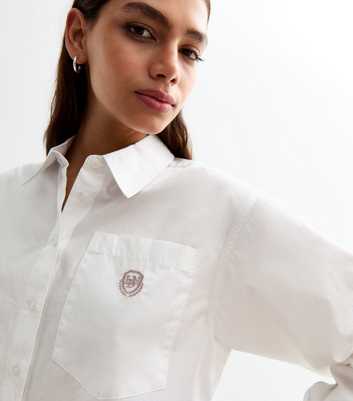 White Embroidered-Logo Crop Poplin Shirt
