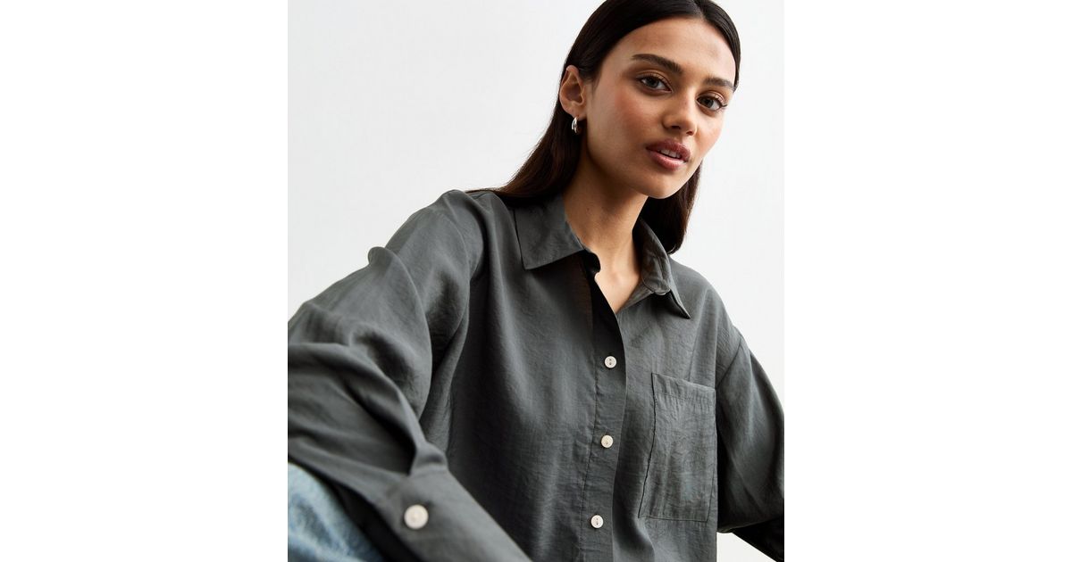 Solid Pocketed Textured V Neck Long Sleeve Shirt