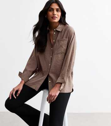 Dark Brown Textured Long Sleeve Pocket Shirt