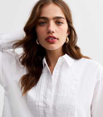 White Cotton Poplin Pintuck Bib Shirt 