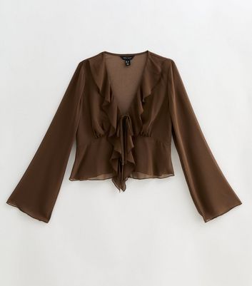 Brown Ruffle Tie Front Top | New Look