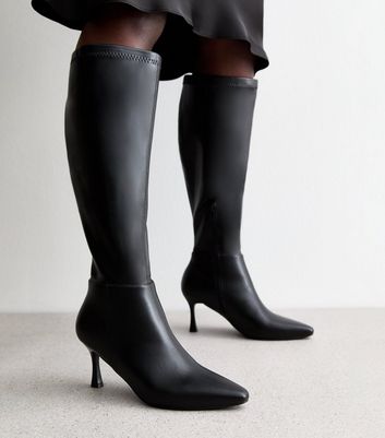 Black leather calf length boots ladies on sale