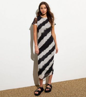 Black Ombre Stripe Short Sleeve Bodycon Midi Dress New Look