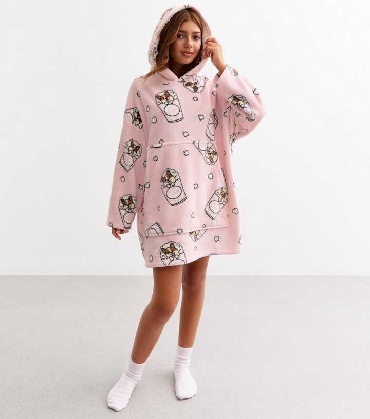 Girls Pink Pupcorn Oversized Blanket Hoodie