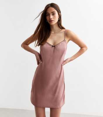 Pink Bow Detail Satin Mini Slip Dress