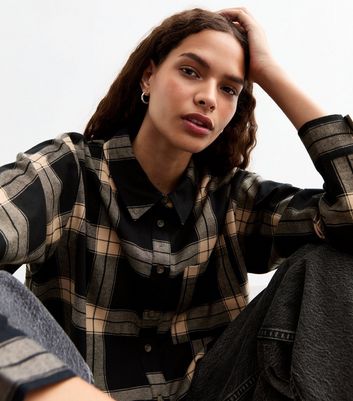 Brown Checked Cotton Oversized Shirt | New Look