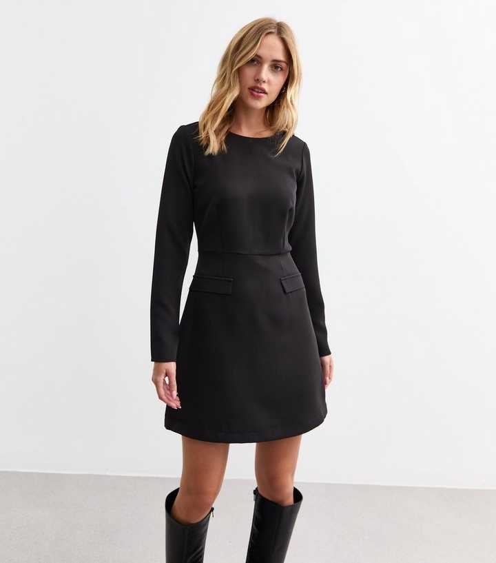 Black Faux Pocket Mini Dress