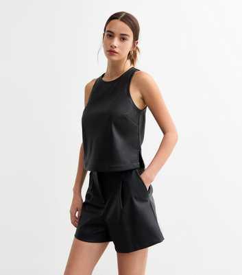 Black Leather-Look Sleeveless Top