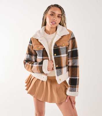 Pink Vanilla Tan Checked Corduroy Trim Woven Jacket