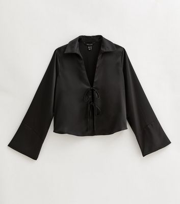 black satin tie front top