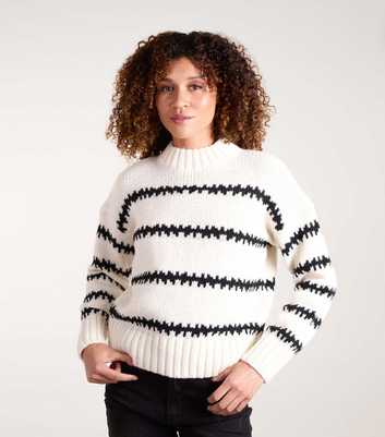 Blue Vanilla Off White Abstract Stripe Jumper