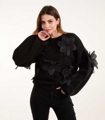 Blue Vanilla Black Applique Flower Jumper