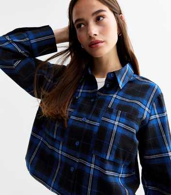 Blue Checked Cotton Crop Shirt