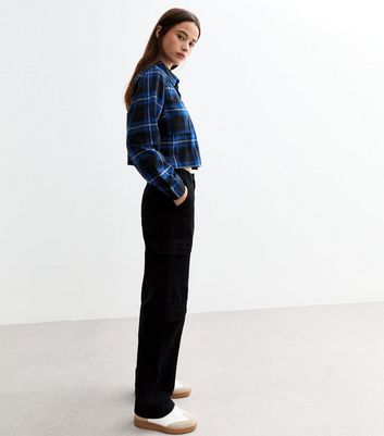 Blue Checked Cotton Crop Shirt | New Look