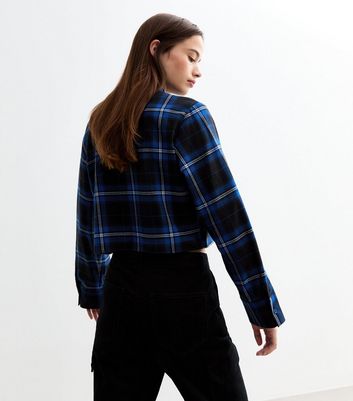 トップス BELVET Cropped checkered shirt Navy Blue Checked Cotton Crop Shirt | New Look