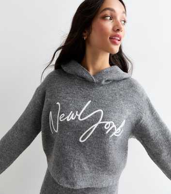 Girls Dark Grey New York Knit Hoodie