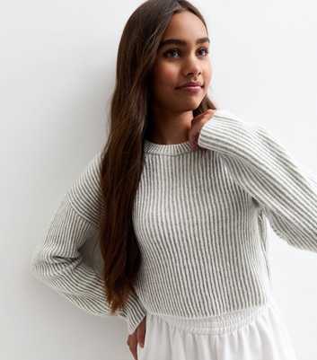 Girls Grey Chunky Knit Cropped Jumper