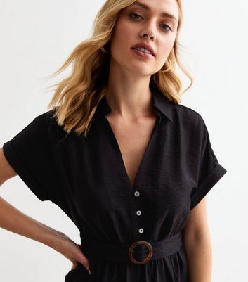 Black Belted Mini Shirt Dress New Look