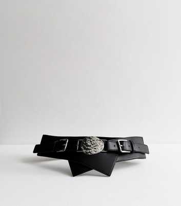 Black Wrap Front Buckled Stretch Belt 