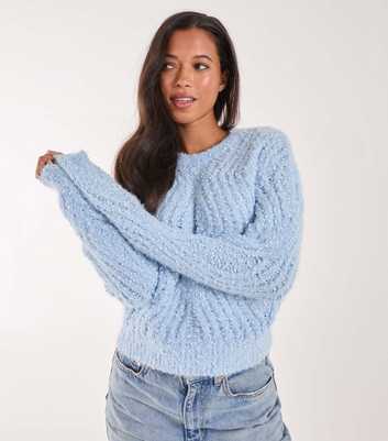 Pink Vanilla Bright Blue Cotton-Blend Zig Zag Stitch Jumper