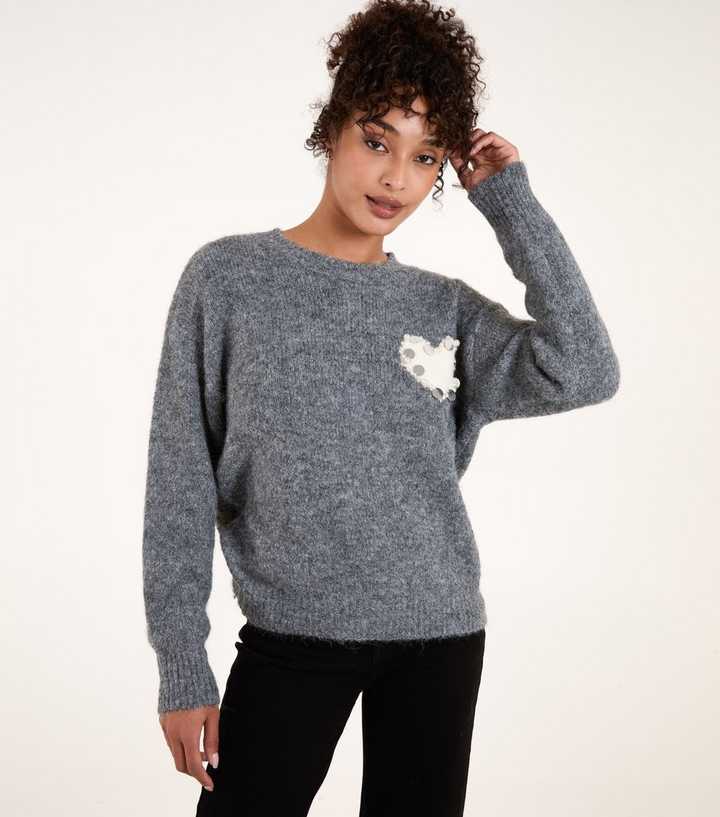 Blue Vanilla Dark Grey Heart Knit Jumper