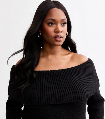 Curves Black Knit Bardot Jumper New Look