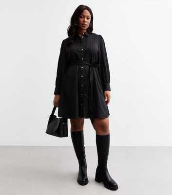 Curve Black Crinkled Shirt Dress