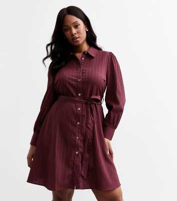 Curve Burgundy Crinkled Shirt Dress