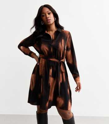 Curves Black Bleach Print Mini Shirt Dress