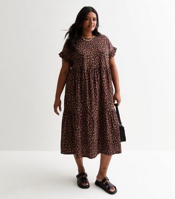 Curves Brown Leopard Print Midi Smock Dress | New Look