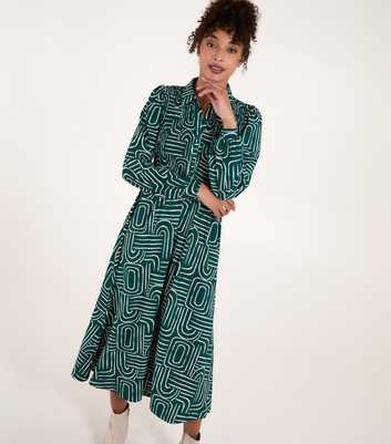 Blue Vanilla Green Line Print Shirred Midi Dress