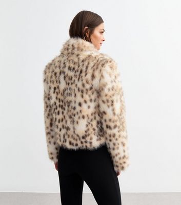 White Leopard Print Faux Fur Coat New Look